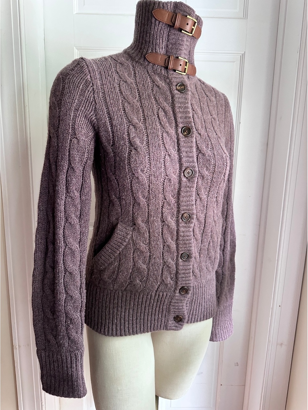 Ralph Lauren Cable-Knit Turtleneck Cardigan Wool/ Cashmere Size S/M